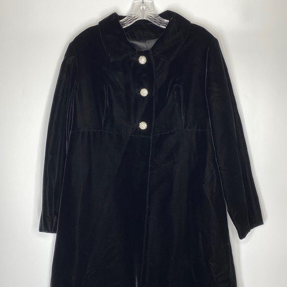 Vintage 60s Black Velvet Princess Rhinestone Opera Long Jacket Medium - Picture 2 of 6